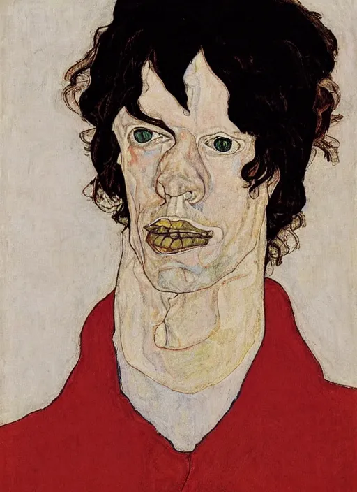 Prompt: portrait of a fragile mick jagger, by egon schiele