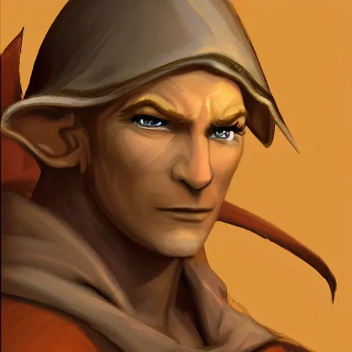 Image similar to Character portrait, face close up: Elf Male Monk/Ranger. Shadow and Gloom. In the style of Ralph Horsley