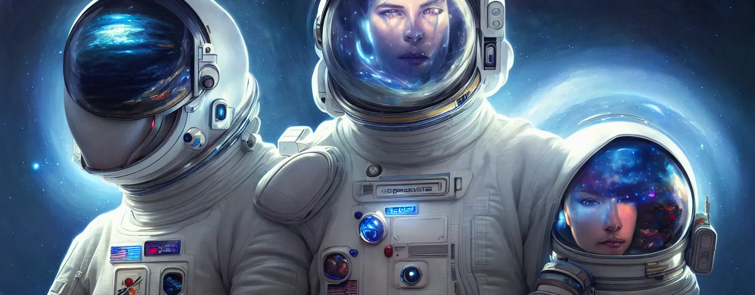 Image similar to Spaceman futuristic portrait in a hyperdetailed space capsule with high-tech controls, screens showing space images, highly detailed, digital painting, artstation, beautiful detailed intricate insanely detailed octane render, concept art, smooth, sharp focus, illustration, art by artgerm and greg rutkowski and alphonse mucha