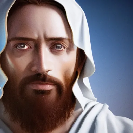 Image similar to uhd real 8 k photo of jesus showing his middle finger, digital art, portrait, portrait concept art, special effects, finely detailed, studio lighting, correct details, correct face, accurate middle finger