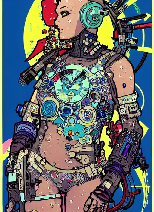 Image similar to cyberpunk pisces!! cyborg portrait illustration, pop art, splash painting, art by geof darrow, ashley wood, alphonse mucha, makoto shinkai