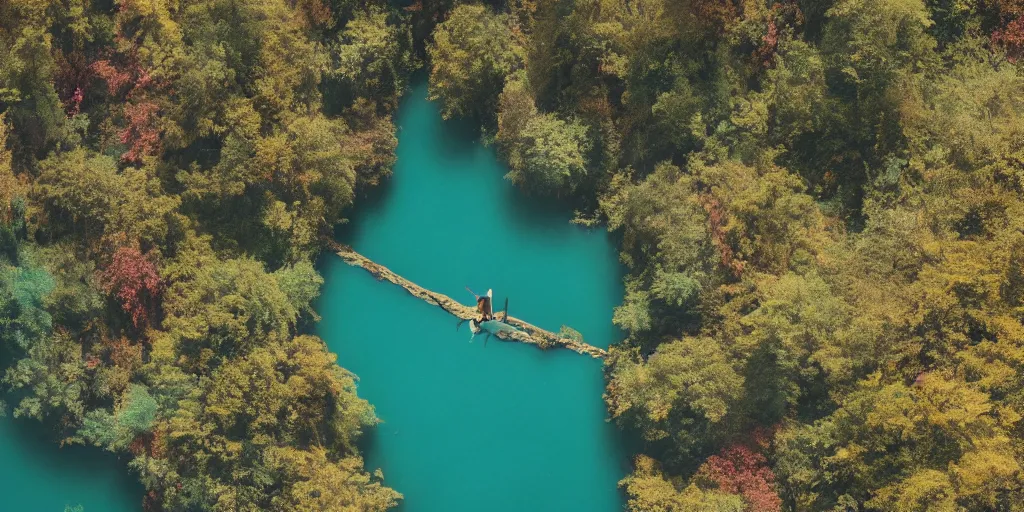 Image similar to a very high resolution image from a new movie, upside - down and criss - cross river, beautiful scenery, photorealistic, photography, directed by wes anderson