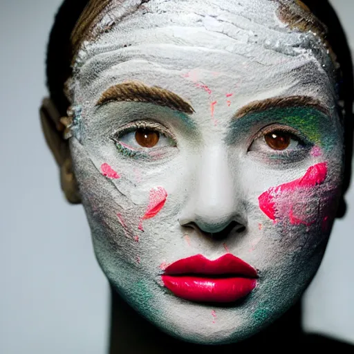 Prompt: papier - mache face of beautiful female. studio lighting, canon 5 d 5 0 mm lens