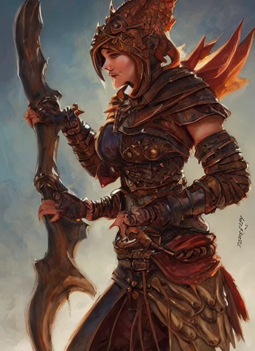 Image similar to a female copper dragonborn!!, beautiful, pretty, wielding an axe, stately robes, dnd character art portrait, matte fantasy painting, deviantart artstation, by jason felix by steve argyle by tyler jacobson by peter mohrbacher by paul hedley, cinema