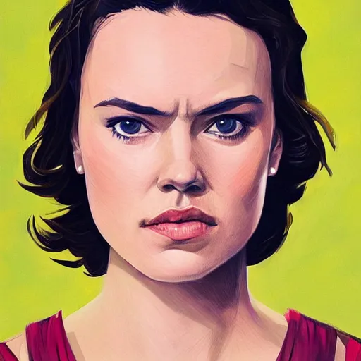 Prompt: Old Daisy Ridley by Sandra Chevrier