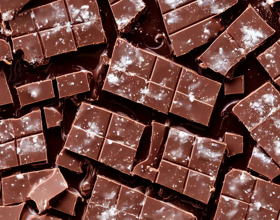 Prompt: chocolate bar melting on ice cubes, 33mm photograph