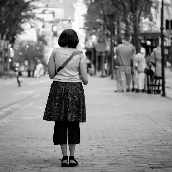 Prompt: photo of a young woman in the style of Vivian Maier