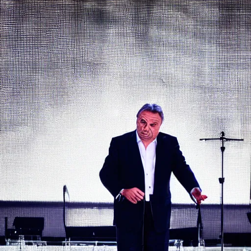 Image similar to viktor orban giving his last concert, concert photography