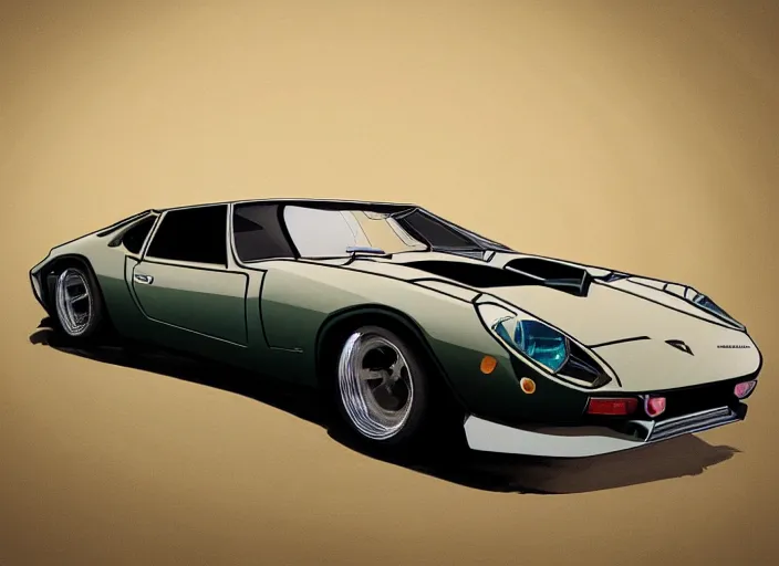 Prompt: a blending, amalgamation and detailed combination of a lamborghini countach, datsun 2 6 0 z and a jaguar e - type, concept art, round headlights, long engine bay, 8 k, highly detailed, trending on art station, dramatic lighting