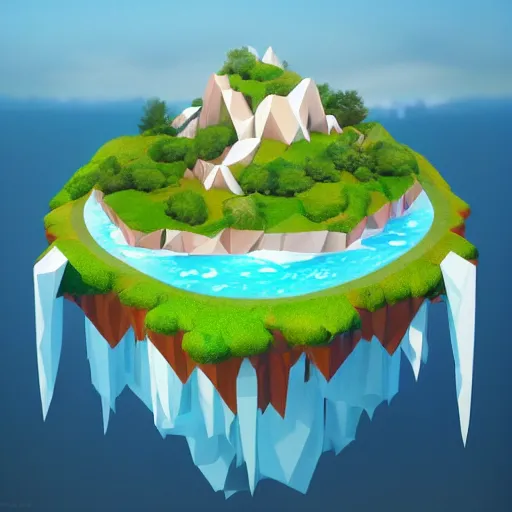 Image similar to low poly art of a floating island on top of which is new york surrounded by waterfalls, in the sky, isometric art, 3d render, ray tracing, high detail, artstation, concept art, behance, smooth, sharp focus, ethereal lighting, unreal engine 5