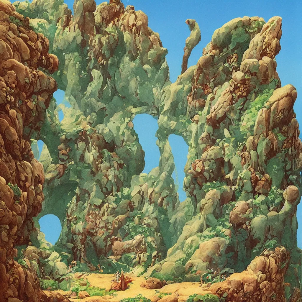 Prompt: entrance to Mount Olympus by Roger Dean,