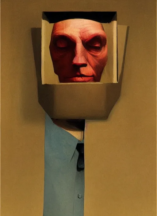 Image similar to person portrait with a paper bag over the head Edward Hopper and James Gilleard, Zdzislaw Beksinski, highly detailed