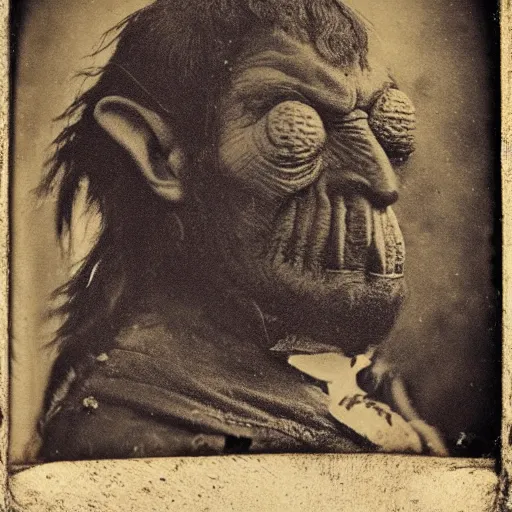 Prompt: 19 century fantasy orc portrait Daguerreotype photography by Louis Daguerre