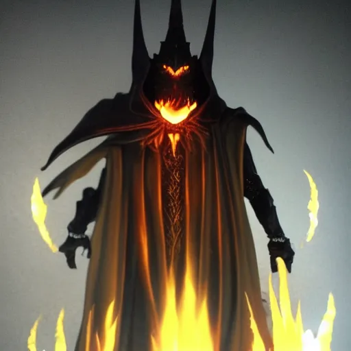 Image similar to Sauron with flaming eyes, full body, Lord of the rings