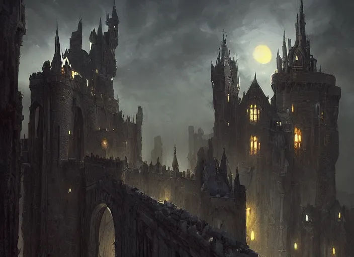 Image similar to The Castle of a Vampire, night, gargoyles, a fantasy digital painting by Greg Rutkowski and James Gurney, trending on Artstation, highly detailed