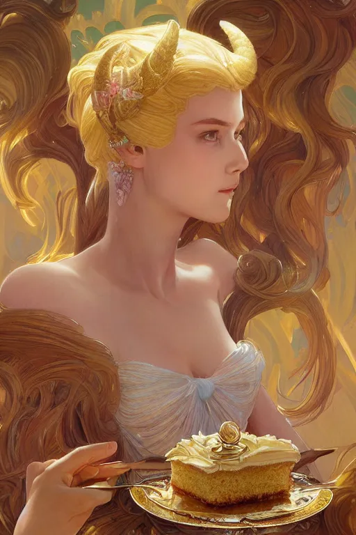 Prompt: portrait of princess celestia scarfing down an entire cake, intricate, elegant, highly detailed, digital painting, artstation, concept art, sharp focus, illustration, art by artgerm and greg rutkowski and alphonse mucha