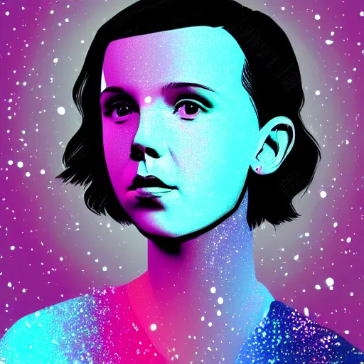 Image similar to Digital Art of Millie Bobby Brown made of galaxies