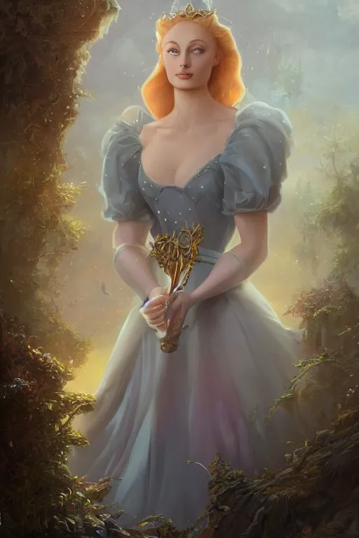 Image similar to beautiful hq matte painting portrait of sophie turner as cinderella by peter mohrbacher, greg rutowski