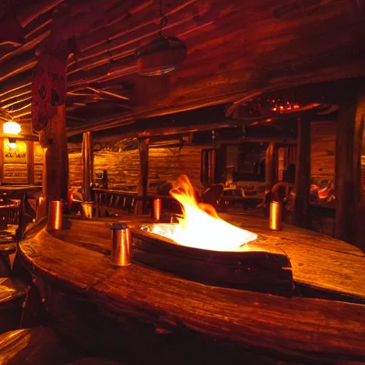 Image similar to cowboy western tavern at night, well lit, campfire