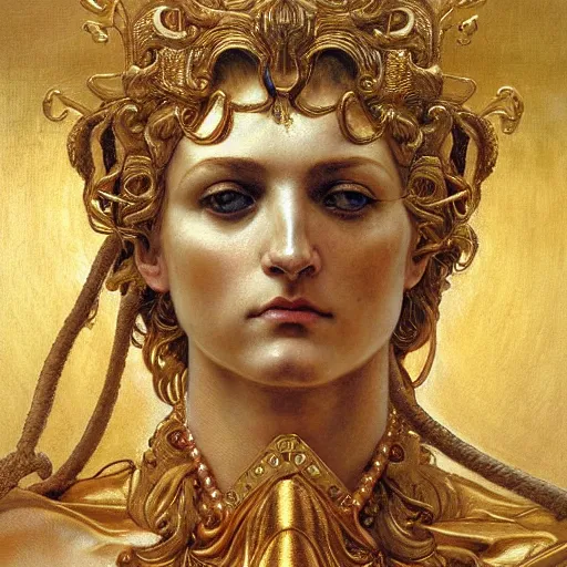 Prompt: hyper realistic painting of zeus, gold ornaments, flowing fabric, intrincate detail, detailed faces by wayne barlowe, gustav moreau, goward, gaston bussiere and roberto ferri, santiago caruso, and austin osman spare, ( ( ( ( occult art ) ) ) ) bouguereau, alphonse mucha, saturno butto