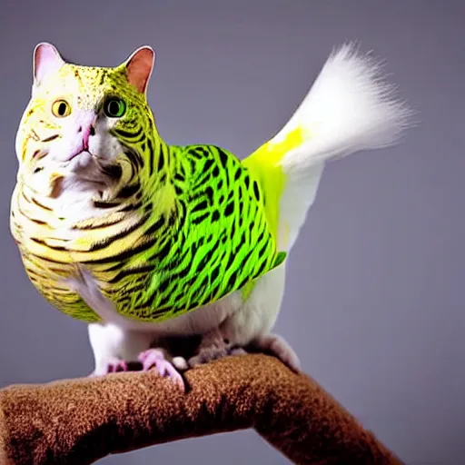 Image similar to a budgerigar - cat - hybrid, animal photography