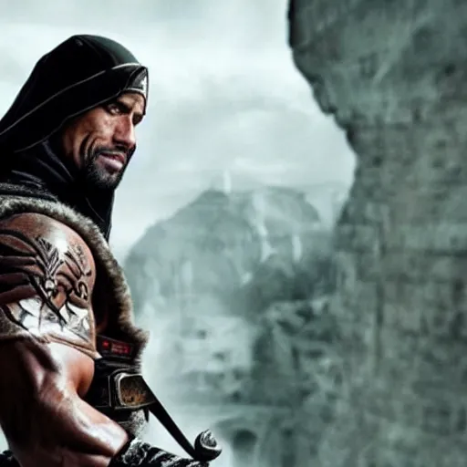 Image similar to dwayne johnson as ezio auditore