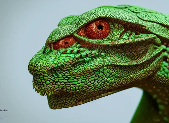 Image similar to melon lizard, naturel, symmetrical face, hyper detailed, digital sculpture, trending in artstation, cinematic lighting, studio quality, smooth render, unreal engine 5 rendered, octane rendered