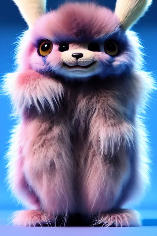 Image similar to high quality 3 d render hyperrealist very cute multicolor stripped fluffy! tarantula cat hybrid highly detailed, vray smooth, in the style of detective pikachu, hannah yata charlie immer, dramatic blue light, low angle, uhd 8 k, sharp focus