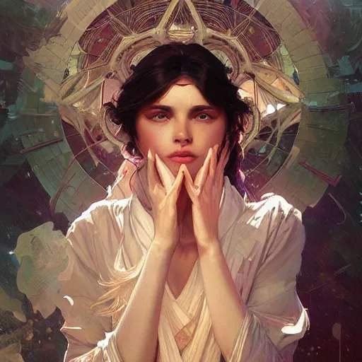 Prompt: portrait of human consciousness, highly detailed, digital painting, artstation, concept art, sharp focus, illustration, art by artgerm and greg rutkowski and alphonse mucha