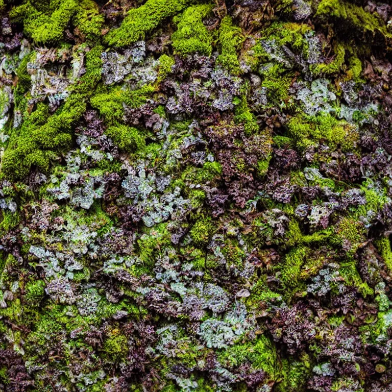 Image similar to a drawn picture lichens and moss close-up various fungus, mushrooms and plants, Atmospheric phenomenon, artistic photography, muted colors, conceptual, long exposure outside the city