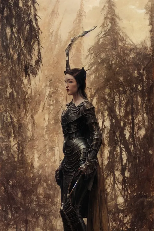 Image similar to stoya wearing black medieval armour, bare legs, detailed, by gaston bussiere, bayard wu, greg rutkowski, giger, maxim verehin, greg rutkowski, masterpiece, sharp focus, cinematic lightning