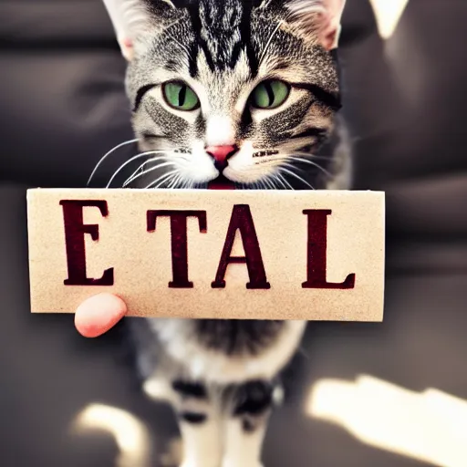 Image similar to cat holding letters, fal coni, pixel,