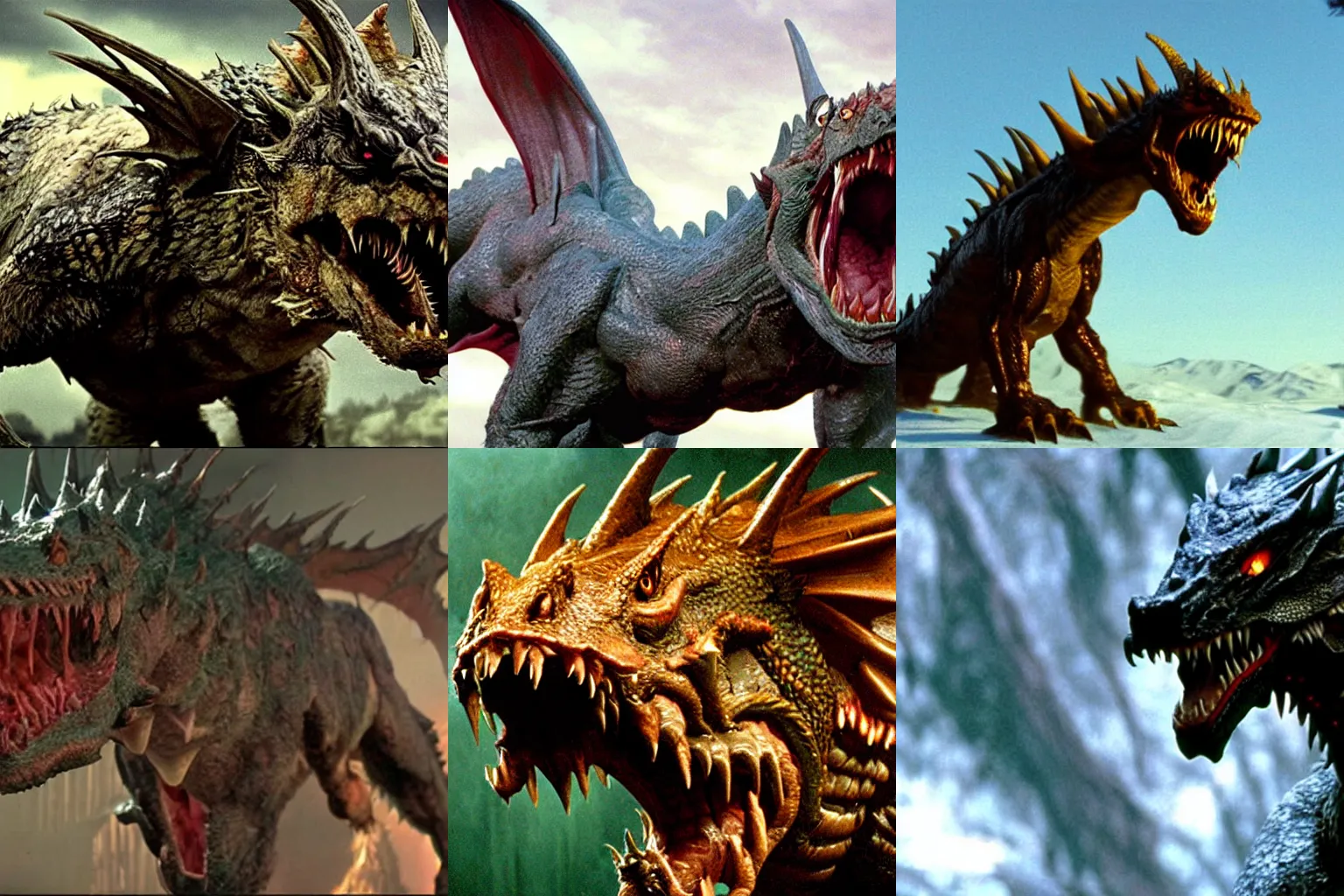 Prompt: still of the too realistic film prop of the carnivore weredragon looking directly at you, IMAX HD, 2003 cinematography