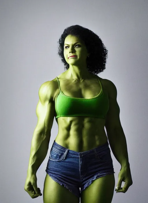 Image similar to A full portrait photo of real-life women hulk, f/22, 35mm, 2700K, lighting, perfect faces, award winning photography.