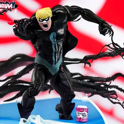 Image similar to action figure of Trump as Venom and shoots web from hair by Hasbro