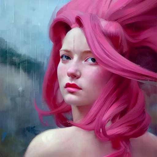 Image similar to greg manchess portrait painting of doradura, pink hair, pale, 1 8, medium shot, asymmetrical, profile picture, organic painting, rainy day, matte painting, bold shapes, hard edges, street art, trending on artstation, by huang guangjian and gil elvgren and sachin teng