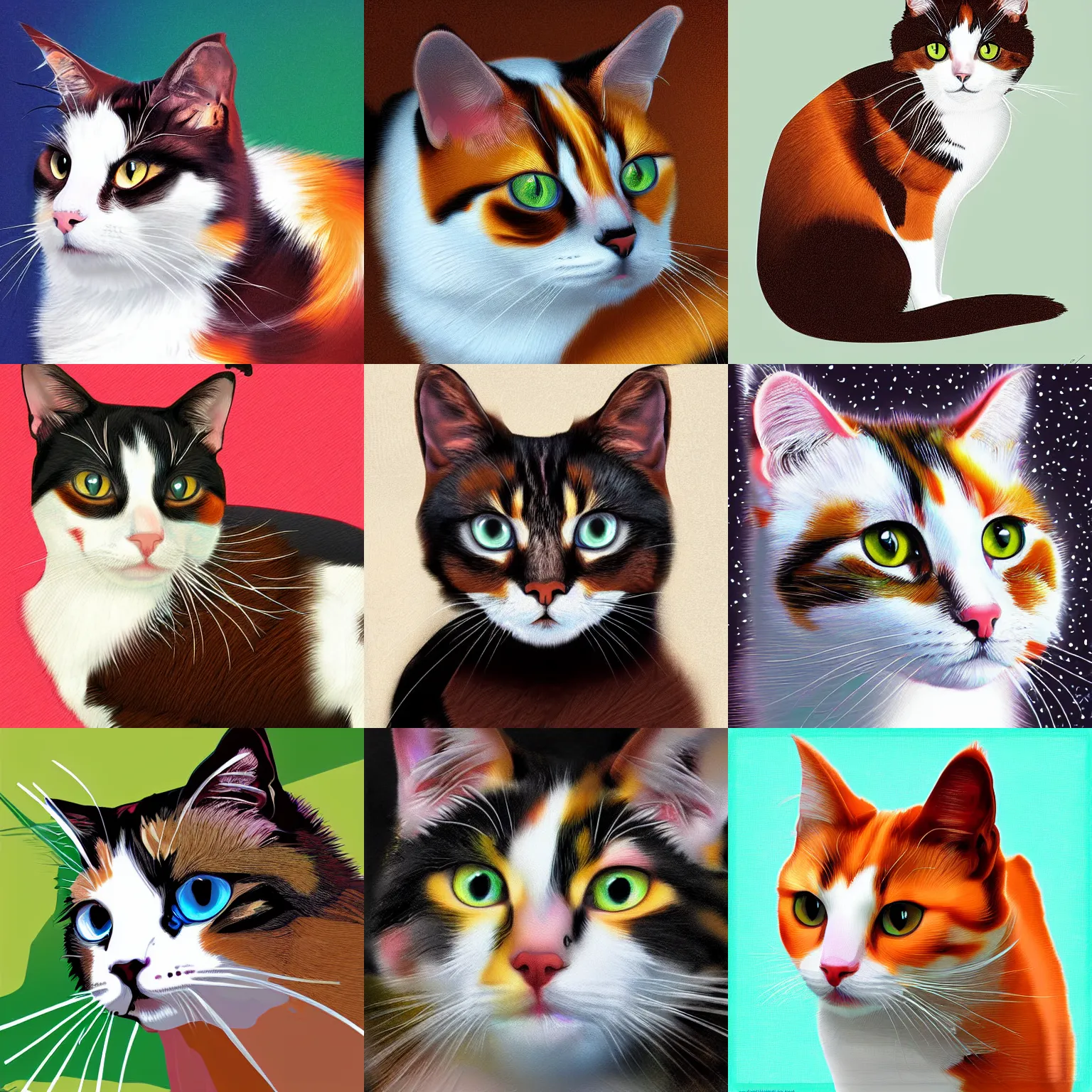 Prompt: digital art of a calico cat