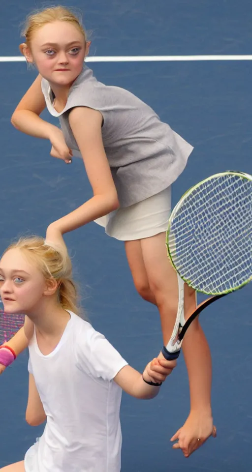 Image similar to children Dakota Fanning playing tennis badly drawn by a child