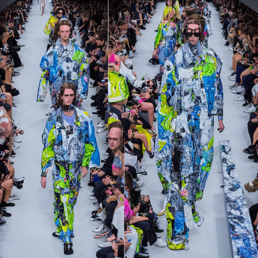 Image similar to hyperrealistic and heavy detailed balenciaga runway show of rick an morty , Leica SL2 50mm, vivid color, high quality, high textured