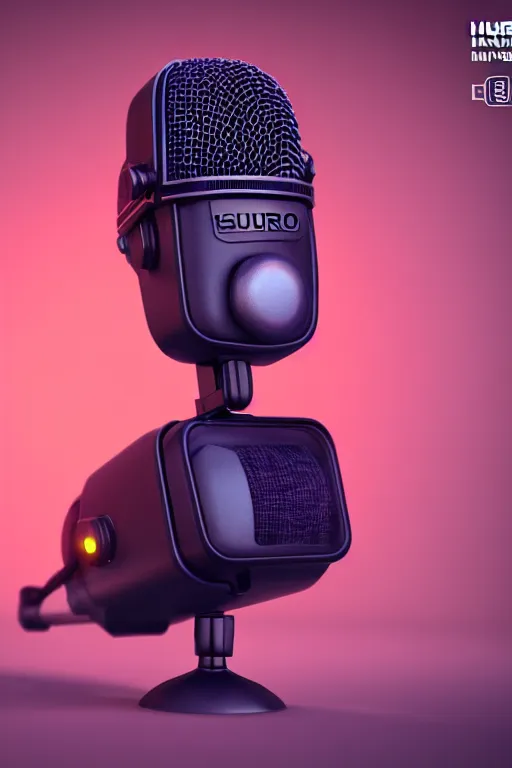 Prompt: high quality 3 d render shure 5 5 s microphone & very cute cyborg crow!, cyberpunk highly detailed, unreal engine cinematic smooth, in the style of blade runner & detective pikachu, hannah yata charlie immer, moody light, low angle, uhd 8 k, sharp focus