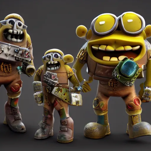 Image similar to sponge bob characters warhammer 4 0 k digital art, 3 d high definition, trending on artstation, photorealistic, high resolution, 8 k, octane, hyper detailed, trending on deviantart insane details, intricate, elite, ornate, elegant trend, unreal engine