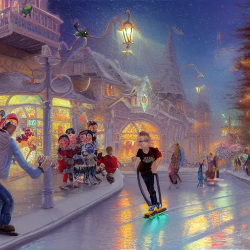 Prompt: skatecore,Thomas Kinkade, award winning concept art