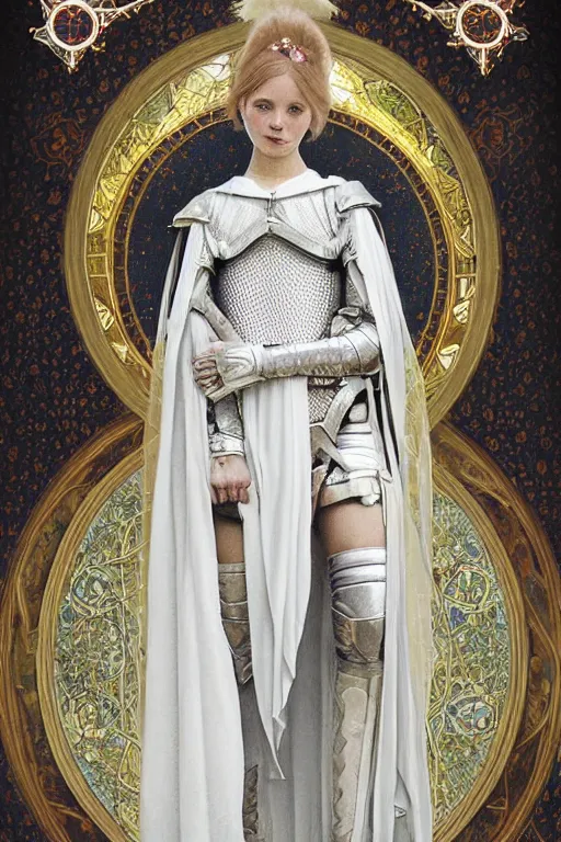 Image similar to beautiful luxury and holy and victorian and divine young northern europe female medieval white armor knight portrait like lisa blackpink+shinny eyes+front face with light flowing hair, ultradetail face, ruined gothic cathedral, art and illustration by tian zi and craig mullins and WLOP and alphonse mucha, ssci-fi, fantasy, intricate complexity, human structure, hypermaximalist, fantasy character concept, dynamic lighting, neon light, watermark, blurry, hyperrealism 8k