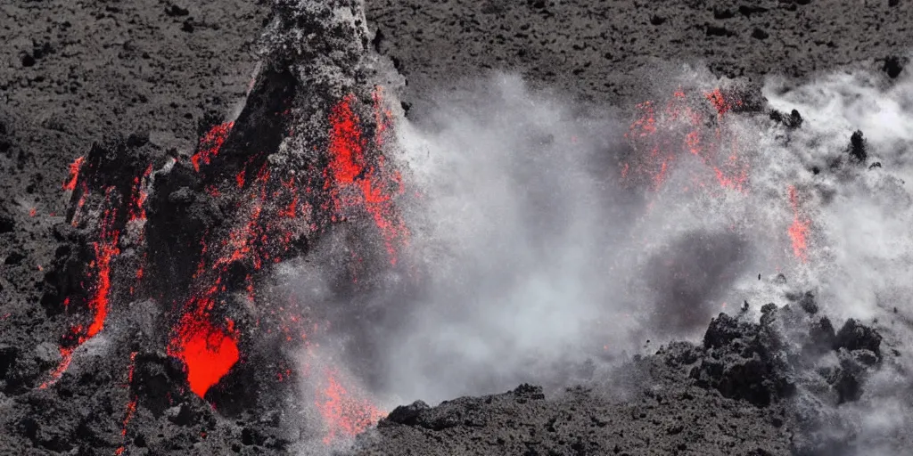 Prompt: Great volcanic eruption, Tiger Tateishi style.