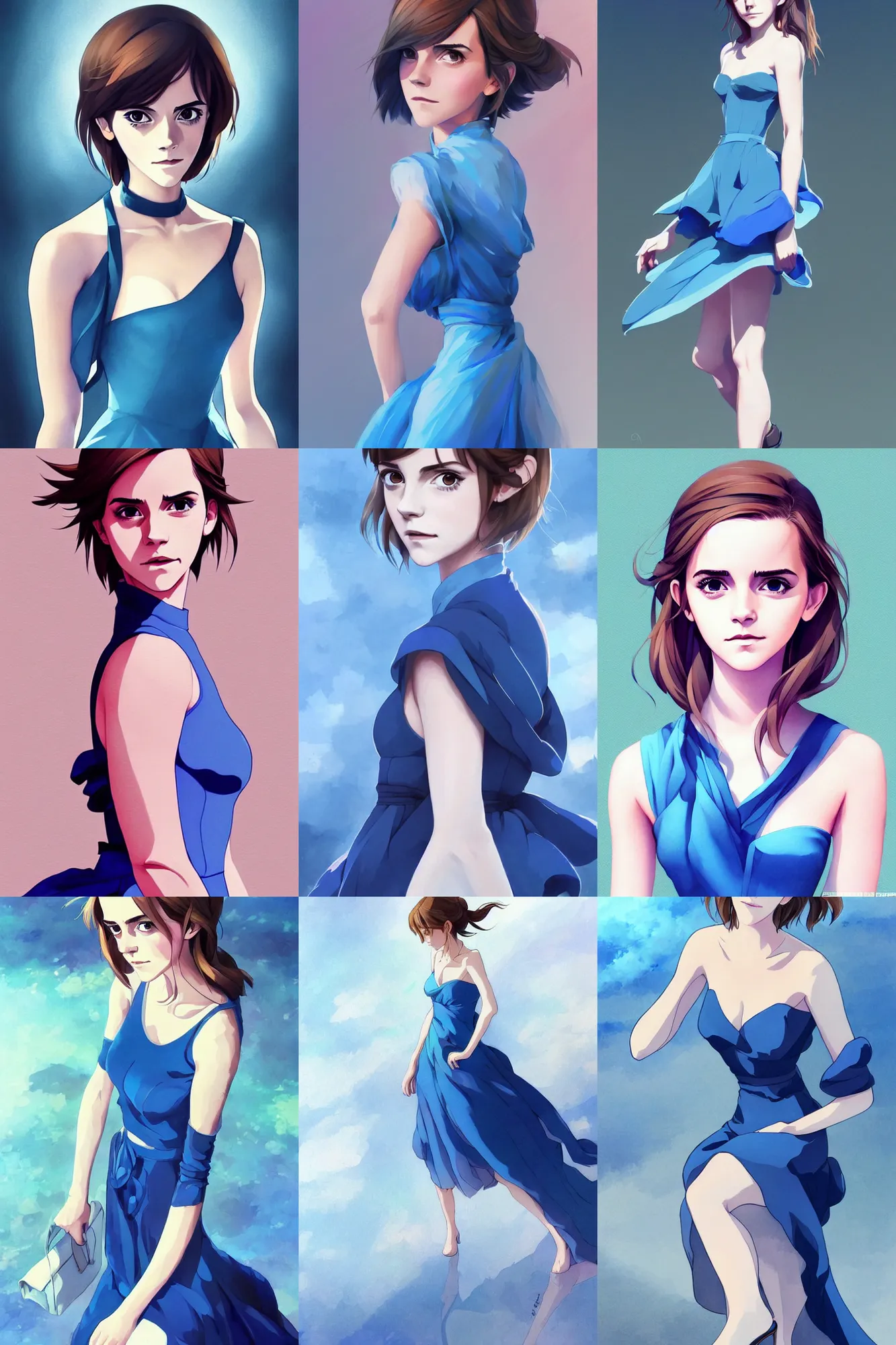 Prompt: emma watson in blue dress, full body portrait shinkai makoto studio ghibli studio key hideaki anno sakimichan stanley artgerm lau rossdraws james jean marc simonetti elegant highly detailed digital painting artstation pixiv