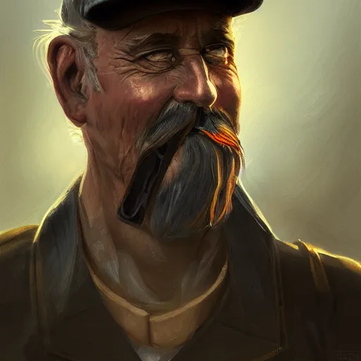 Prompt: portrait old warrior with trucker mustache, 8 k, trending on art station, by tooth wu and greg rutkowski