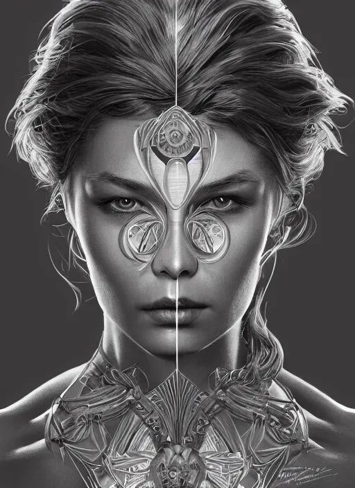 Image similar to symmetry!! kurt russel, machine parts embedded into face, intricate, elegant, highly detailed, digital painting, artstation, concept art, smooth, sharp focus, illustration, art by artgerm and greg rutkowski and alphonse mucha, 8 k