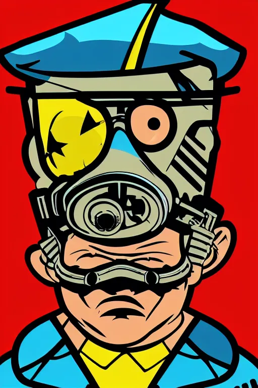 Image similar to fallout 7 6 retro futurist illustration art by butcher billy, sticker, colorful, illustration, highly detailed, simple, smooth and clean vector curves, no jagged lines, vector art, smooth andy warhol style