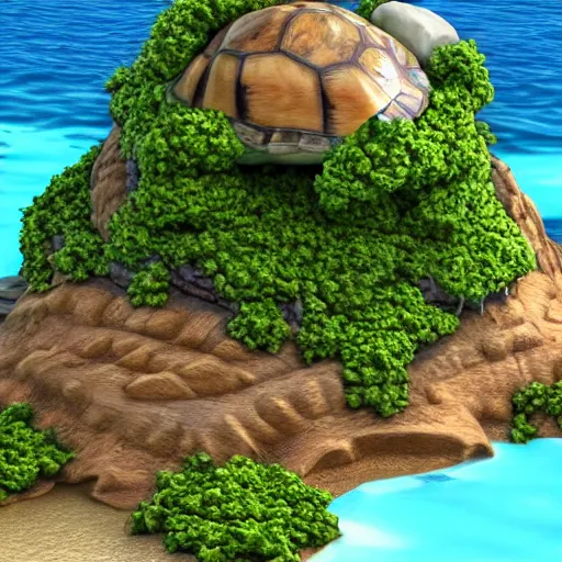 Prompt: turtle island. island on the back of a turtle. semi-realistic. 4k. render. trending on artstation