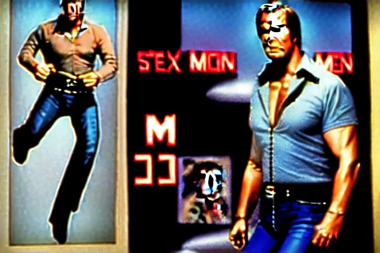 Image similar to actor lee majors playing steve austin, the six million dollar man, a tv series poster, moma museum 8 k